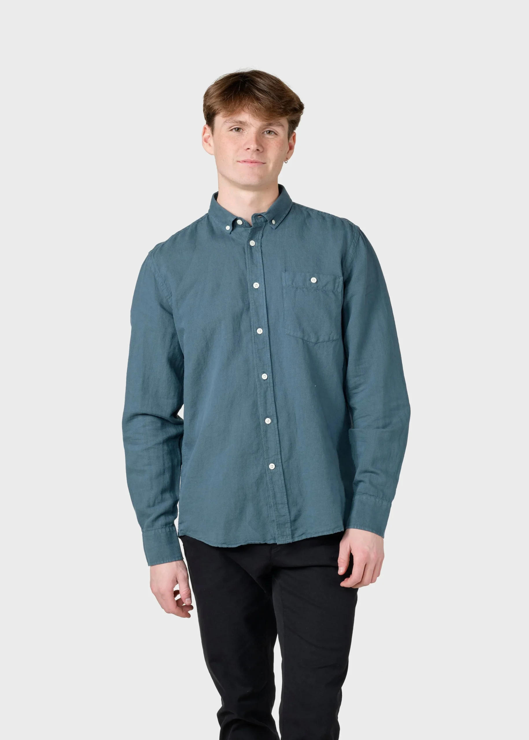 Klitmoller Collective Hemden-Benjamin linen shirt - Moss Green Bluemelange
