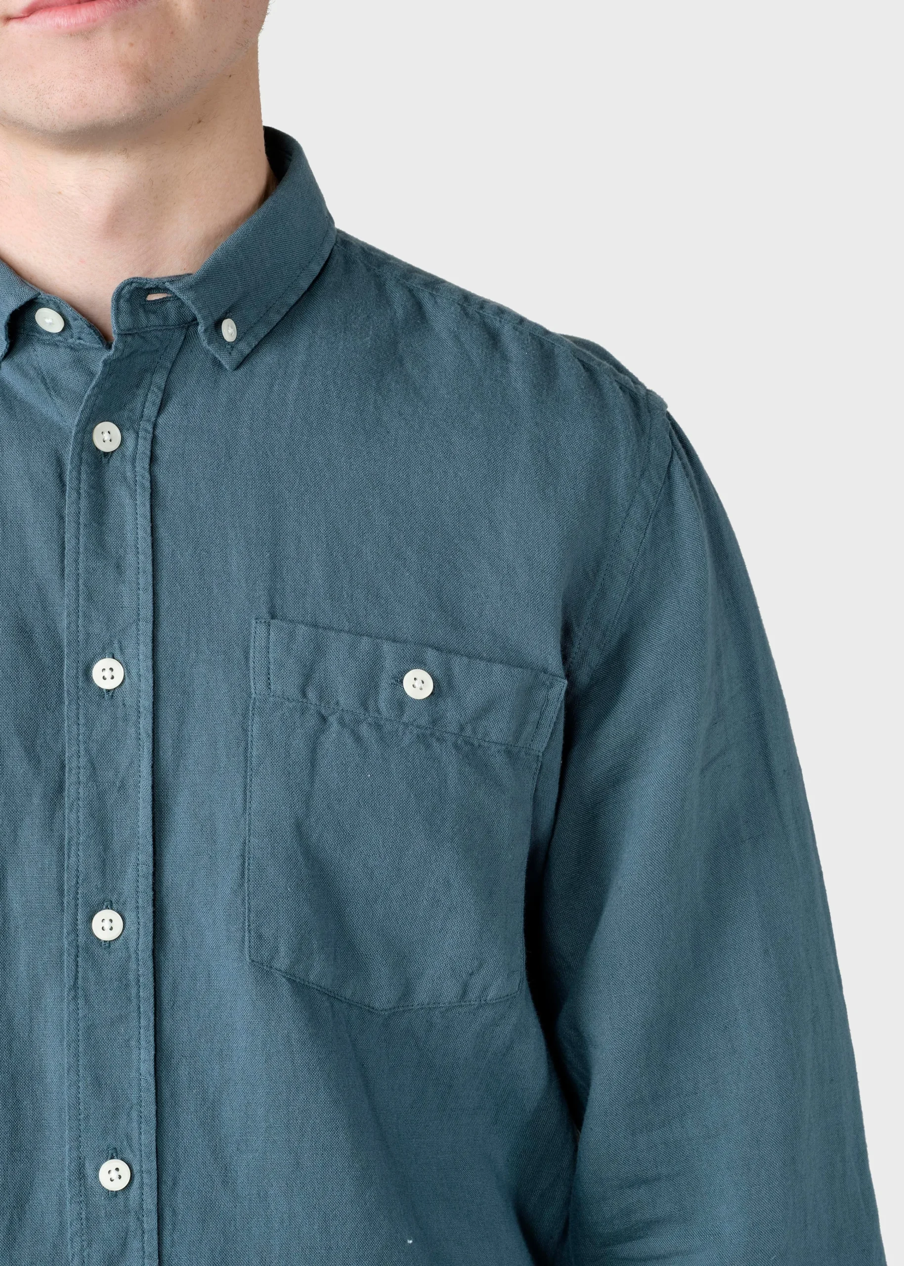 Klitmoller Collective Hemden-Benjamin linen shirt - Moss Green Bluemelange