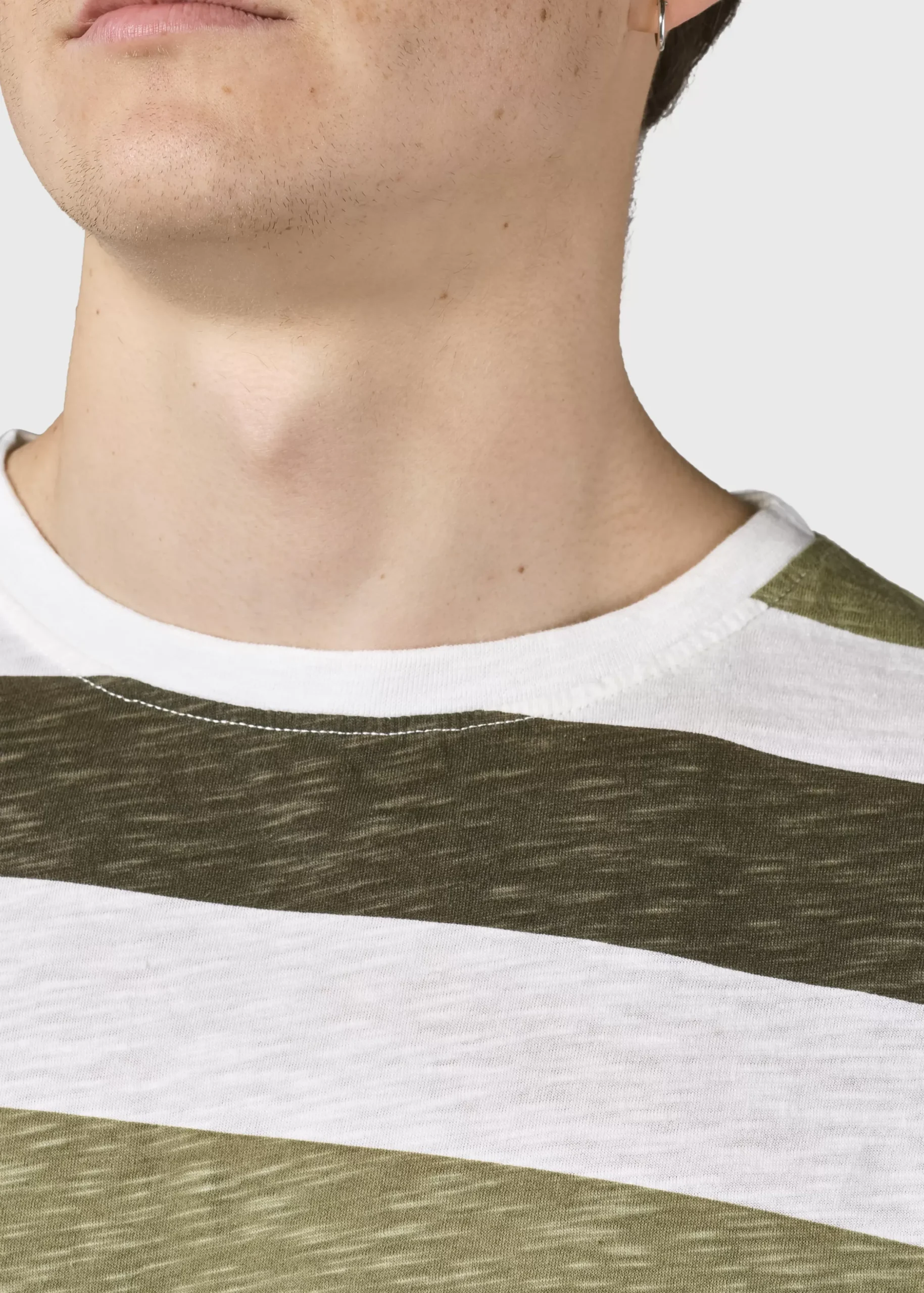 Klitmoller Collective T-shirts-George tee - Cream/olive/pale green Olive/mossgreenstripes