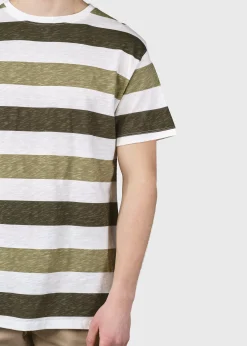 Klitmoller Collective T-shirts-George tee - Cream/olive/pale green Olive/mossgreenstripes