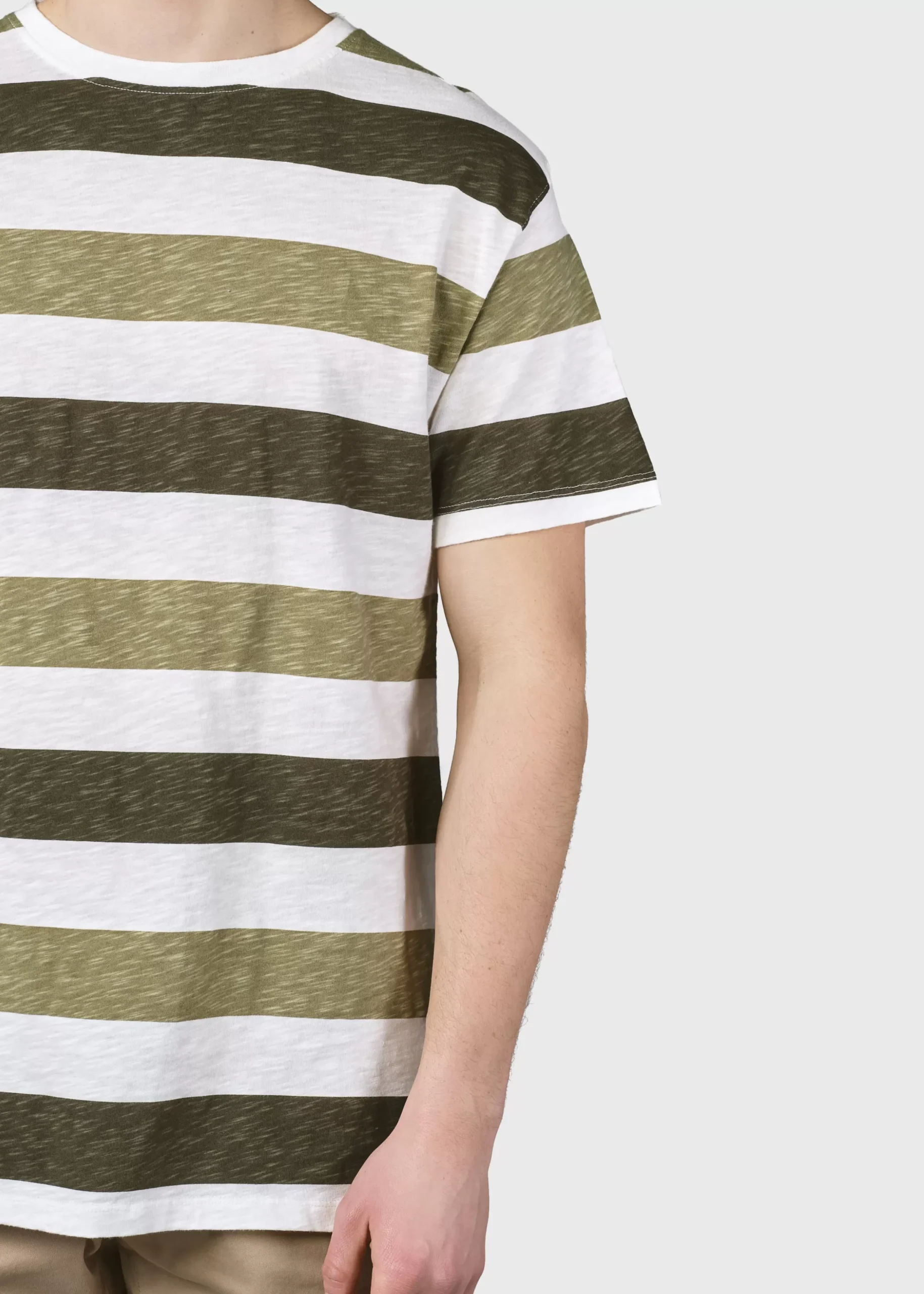Klitmoller Collective T-shirts-George tee - Cream/olive/pale green Olive/mossgreenstripes