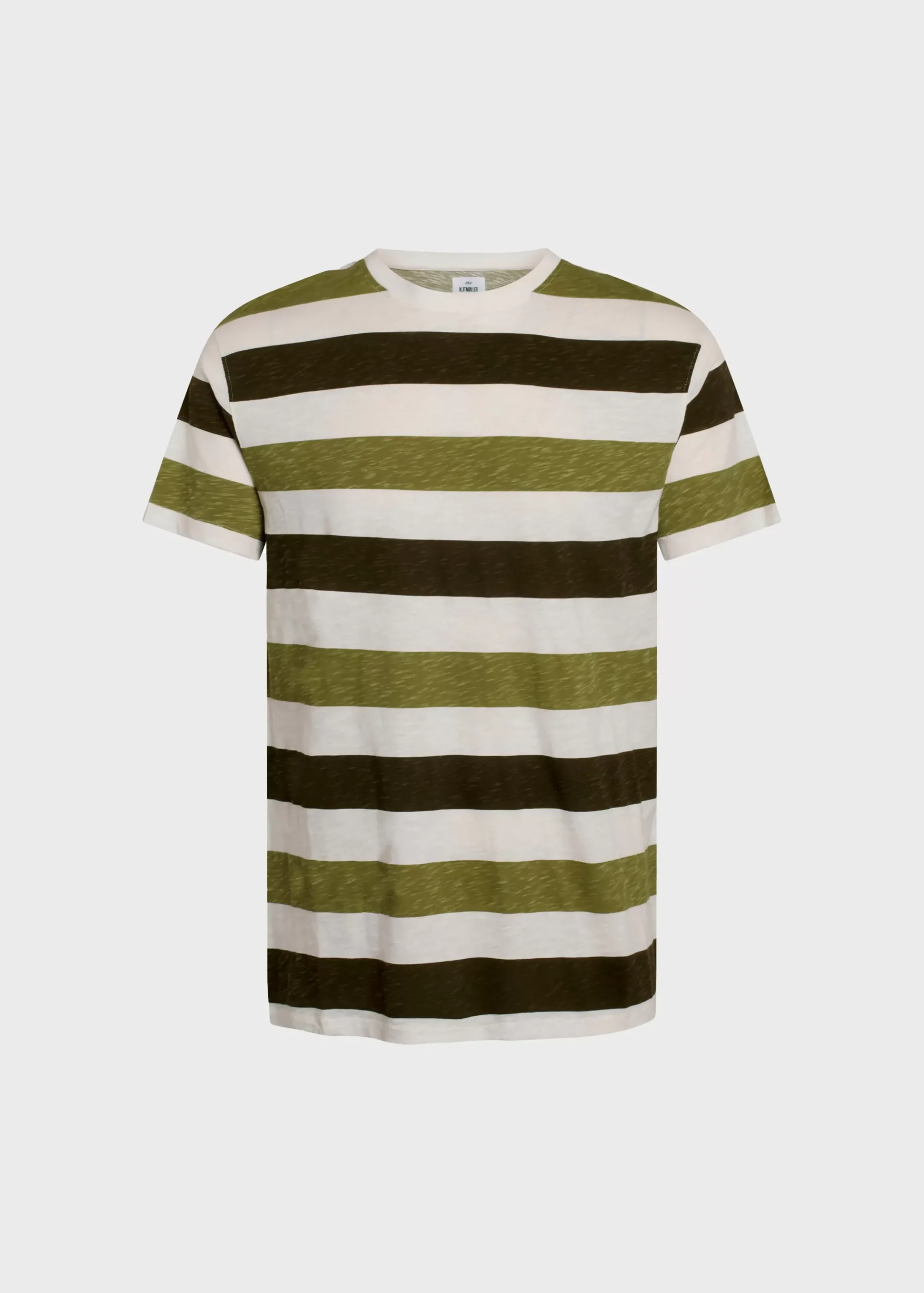 Klitmoller Collective T-shirts-George tee - Cream/olive/pale green Olive/mossgreenstripes