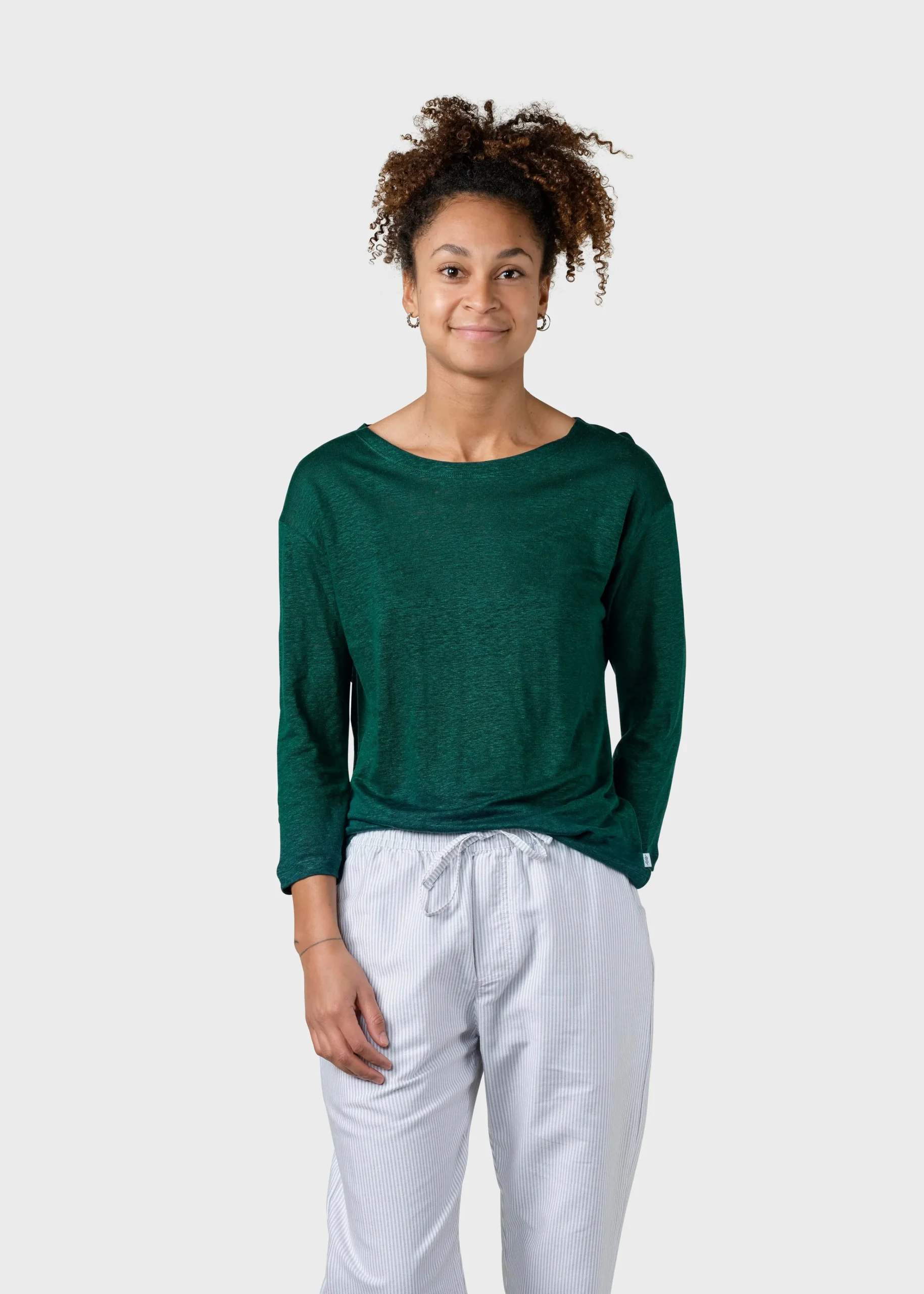 Klitmoller Collective T-shirts-Gudrun LS tee - Moss Green Navy