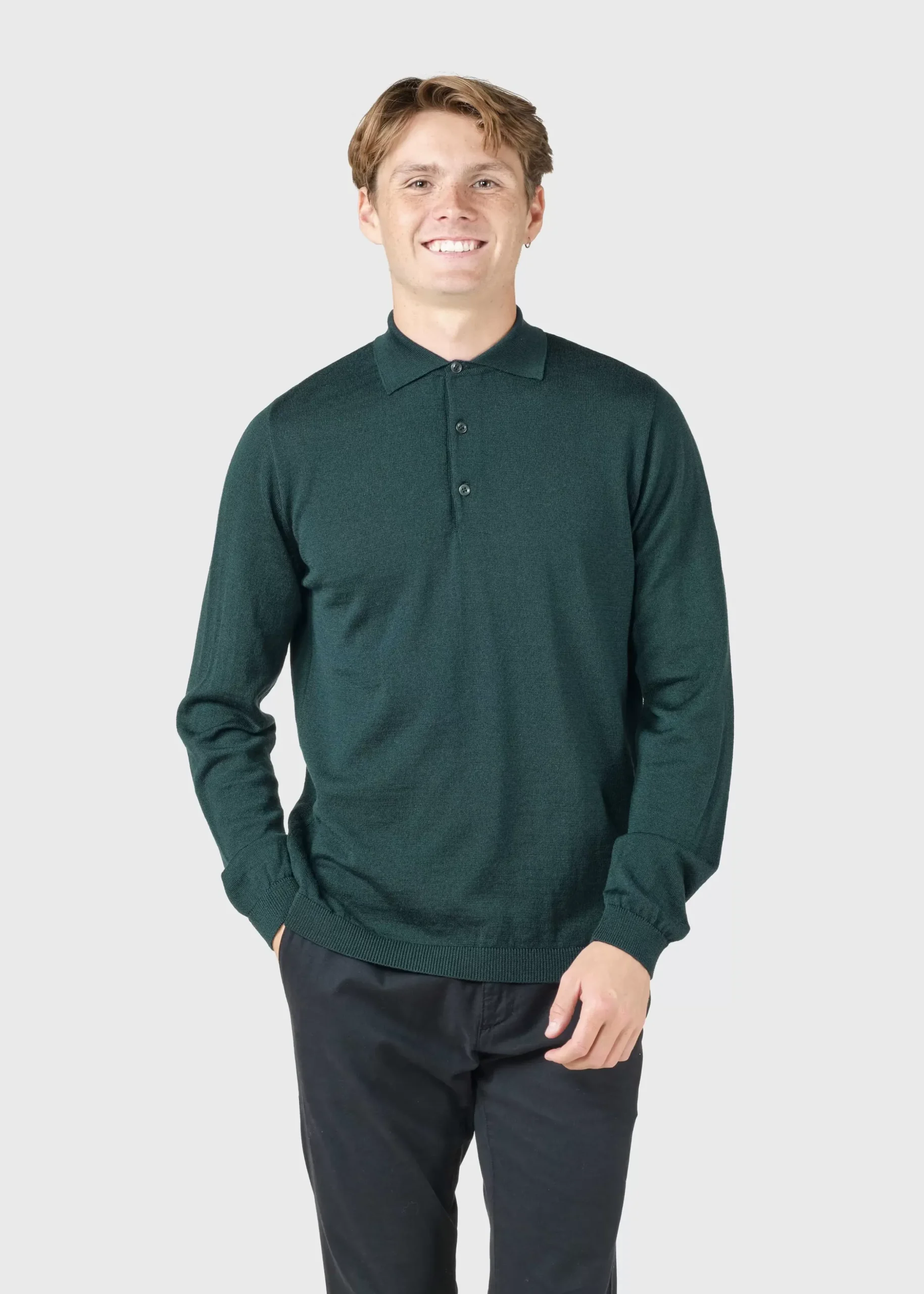Klitmoller Collective Strick-L/S knit polo - Olive Black