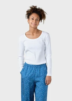 Klitmoller Collective T-shirts-L/S rib tee - White Cream/skyblue