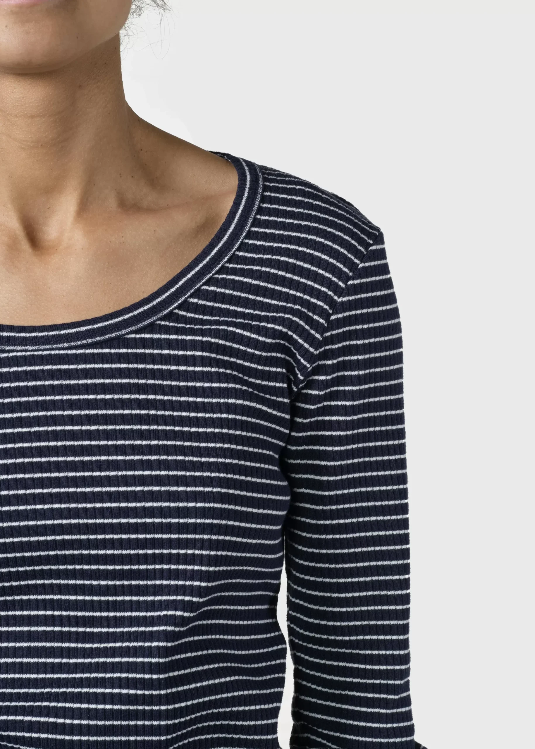 Klitmoller Collective T-shirts-L/S rib tee stripes - Navy/cream Cream/skyblue