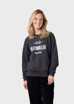 Klitmoller Collective Sweatshirts-Maja logo crew - Anthracite melange Skyblue