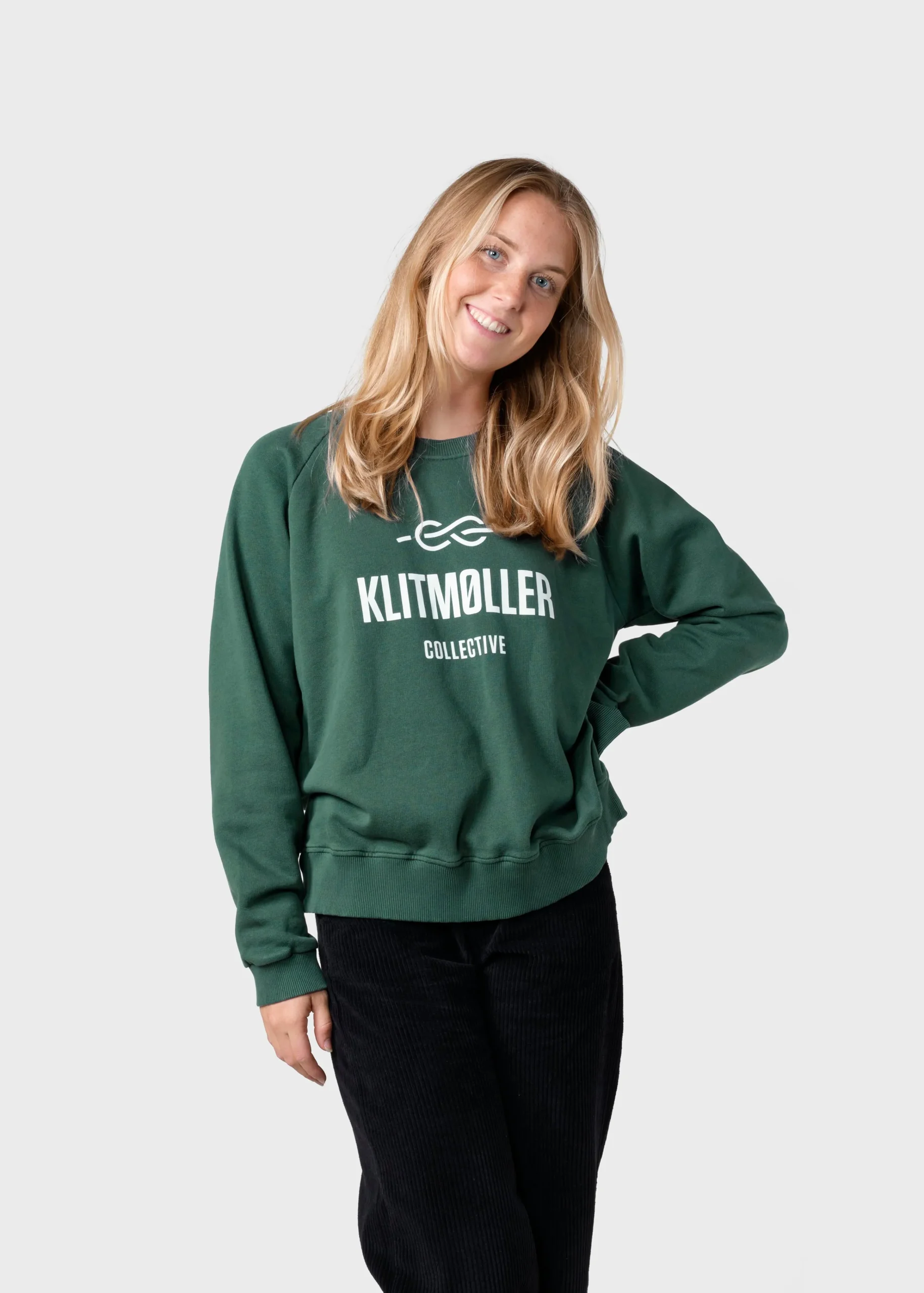 Klitmoller Collective Sweatshirts-Maja logo crew - Moss Green Skyblue