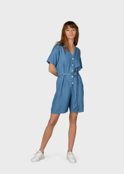 Klitmoller Collective Jumpsuits-Marna short jumpsuit - Light blue chambrey Black