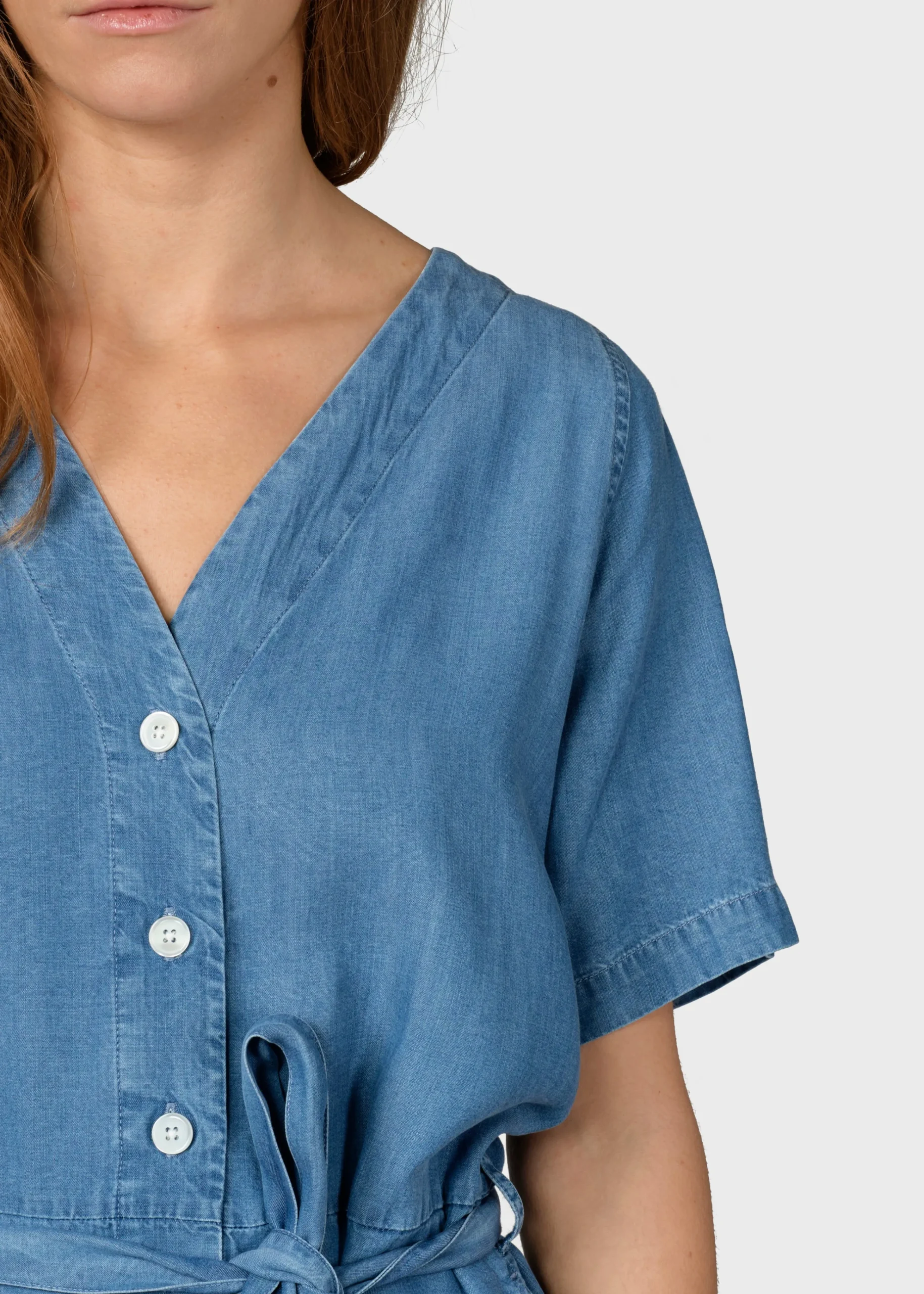 Klitmoller Collective Jumpsuits-Marna short jumpsuit - Light blue chambrey Black