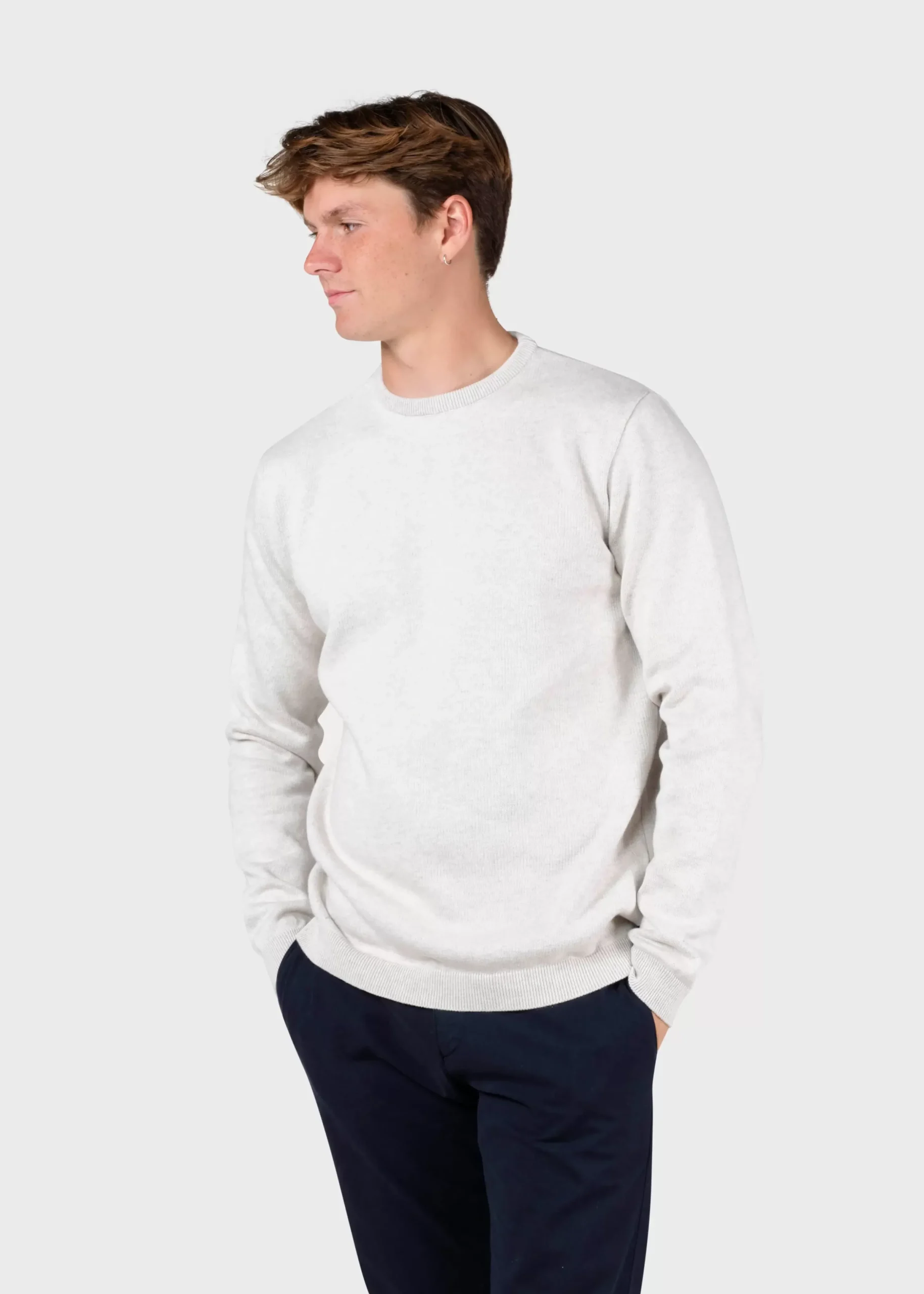 Klitmoller Collective Strick-Mens basic cotton knit - Cream melange Black