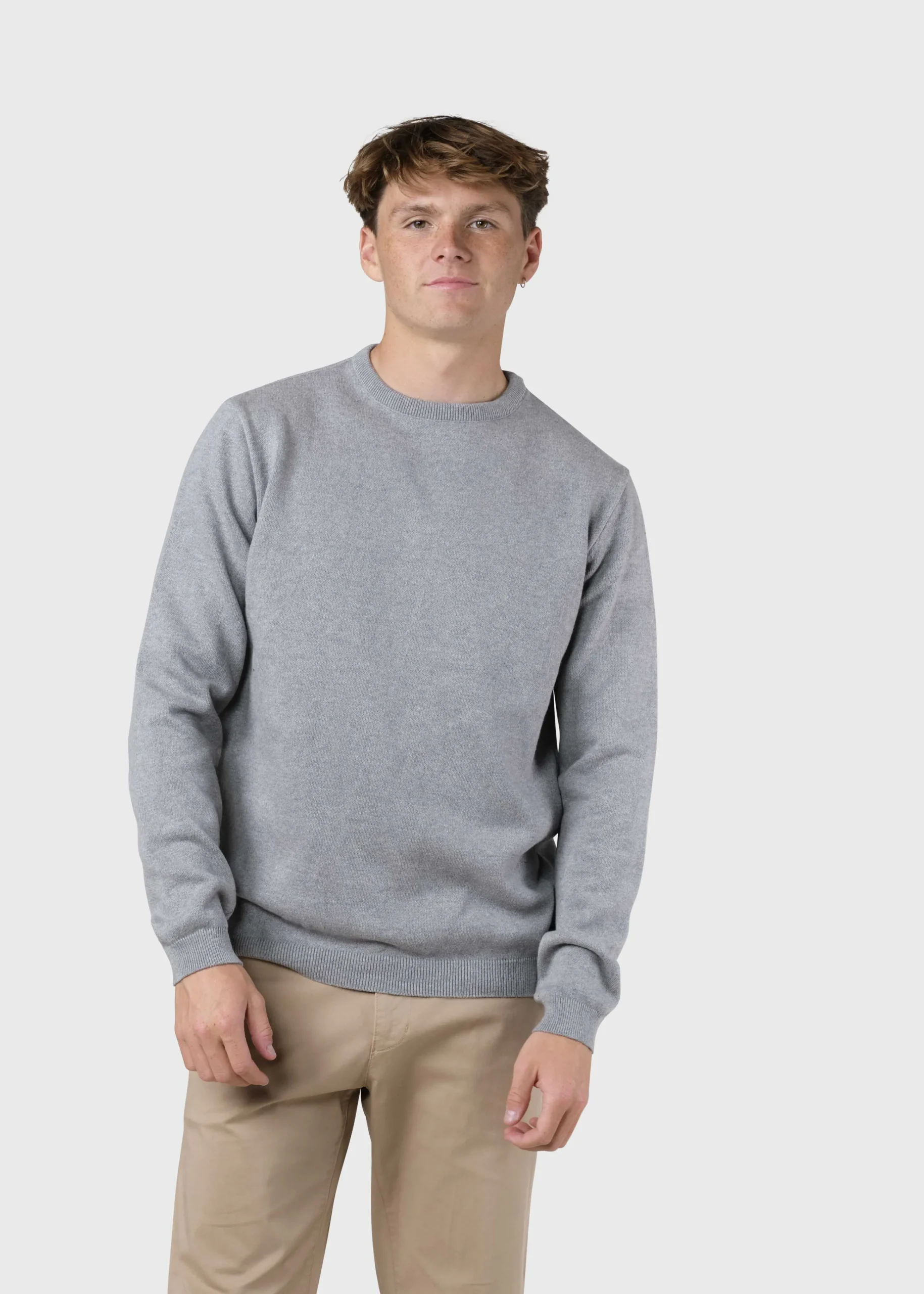 Klitmoller Collective Strick-Mens basic cotton knit - Light grey Black