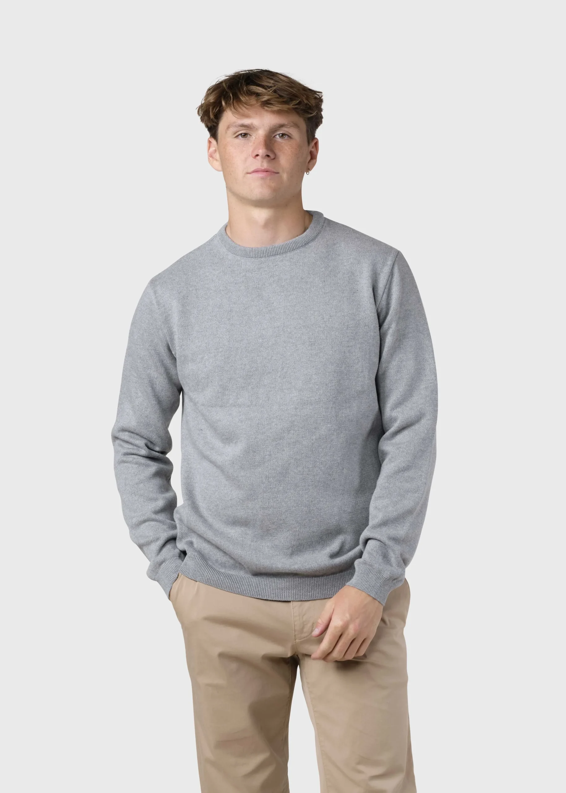 Klitmoller Collective Strick-Mens basic cotton knit - Light grey Black