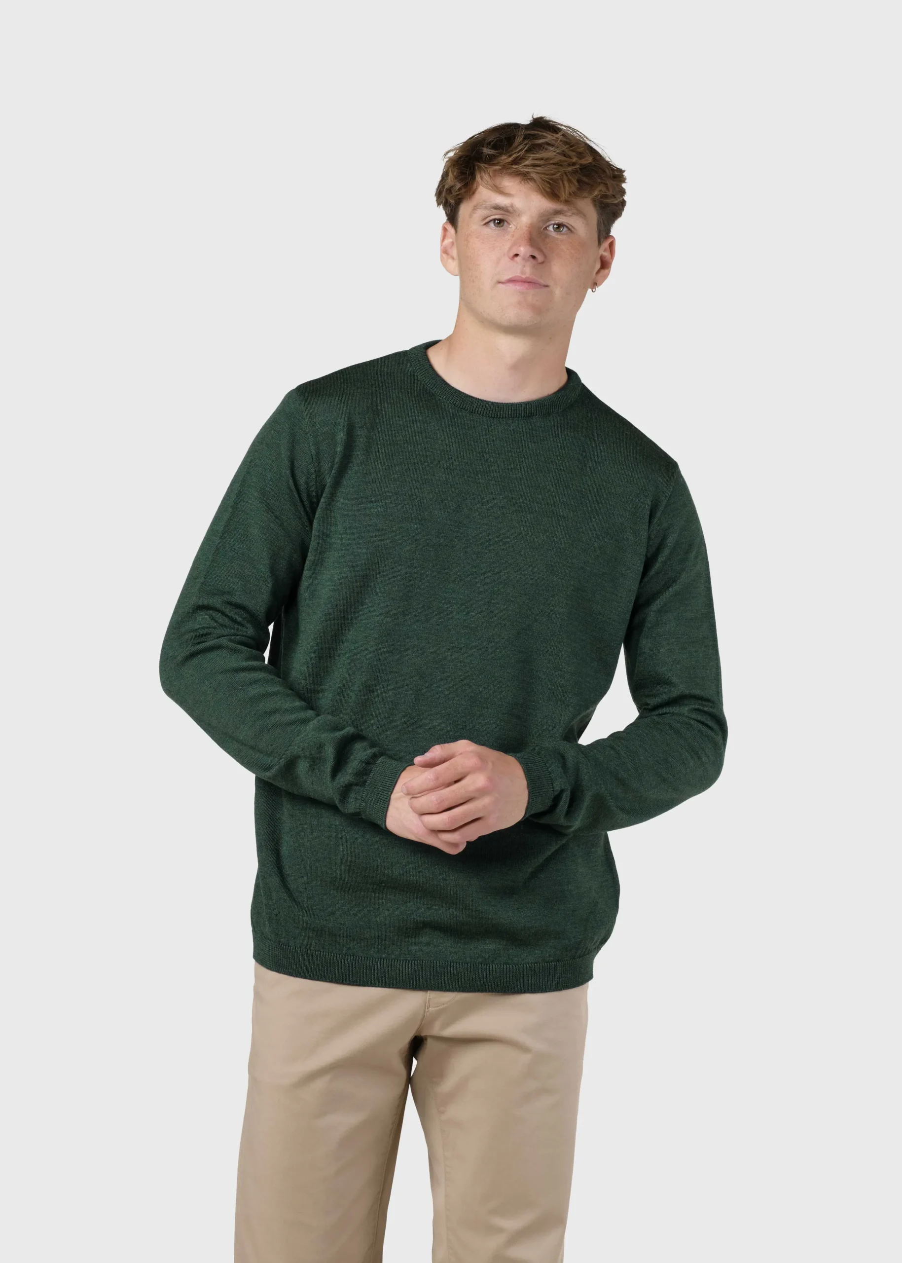 Klitmoller Collective Strick-Mens basic merino knit - Moss Green Navy