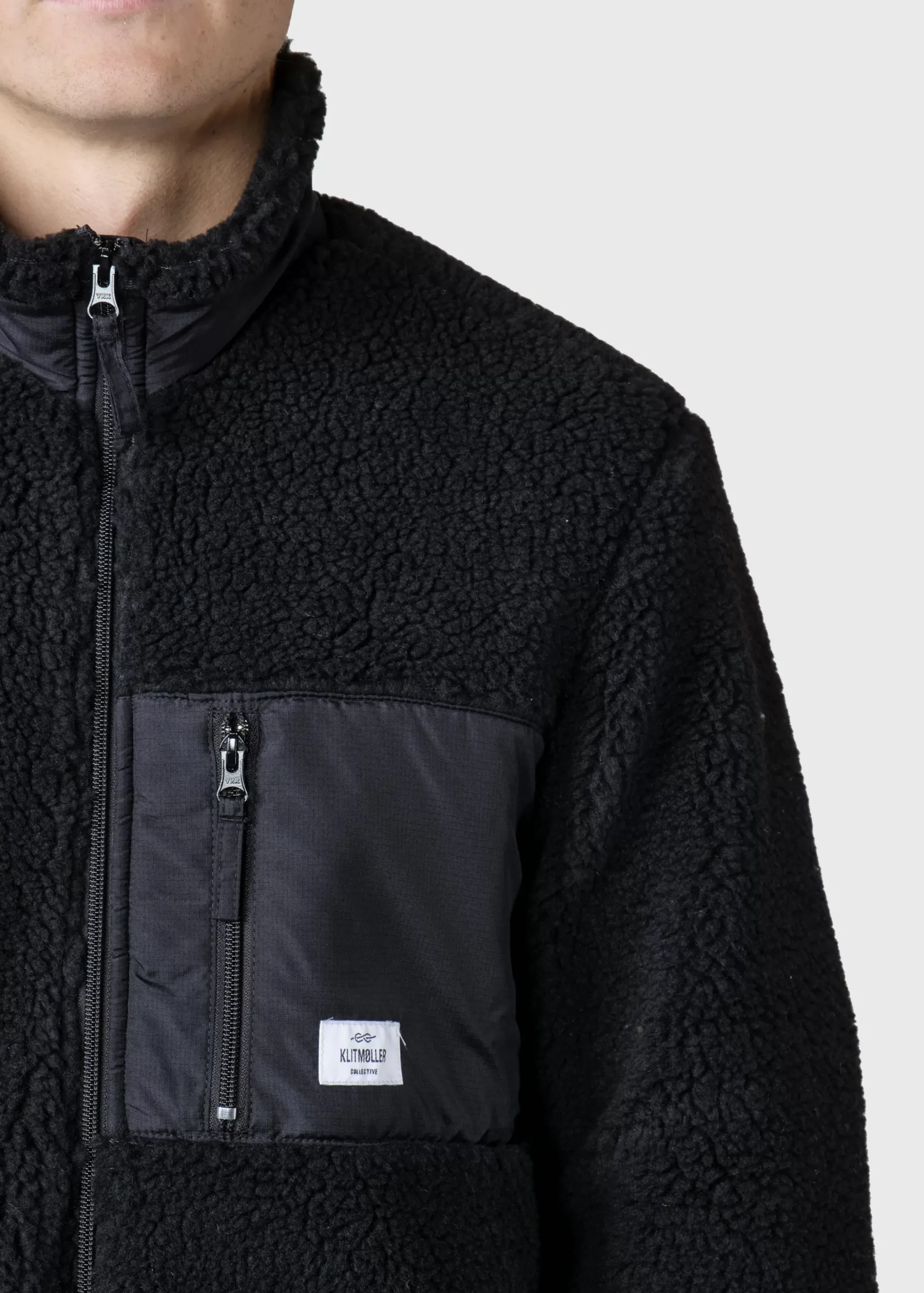 Klitmoller Collective Fleece-Mens fleece jacket - Black Pastelgrey