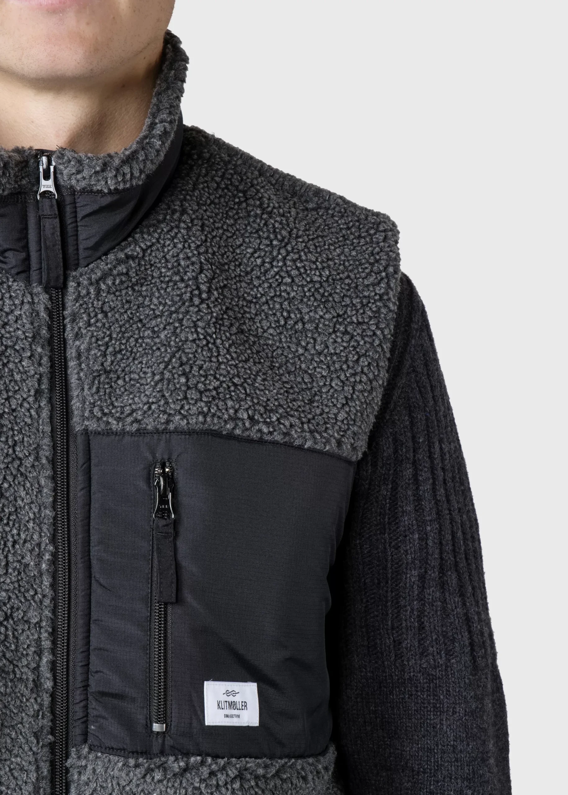 Klitmoller Collective Fleece-Mens fleece vest - Grey Black