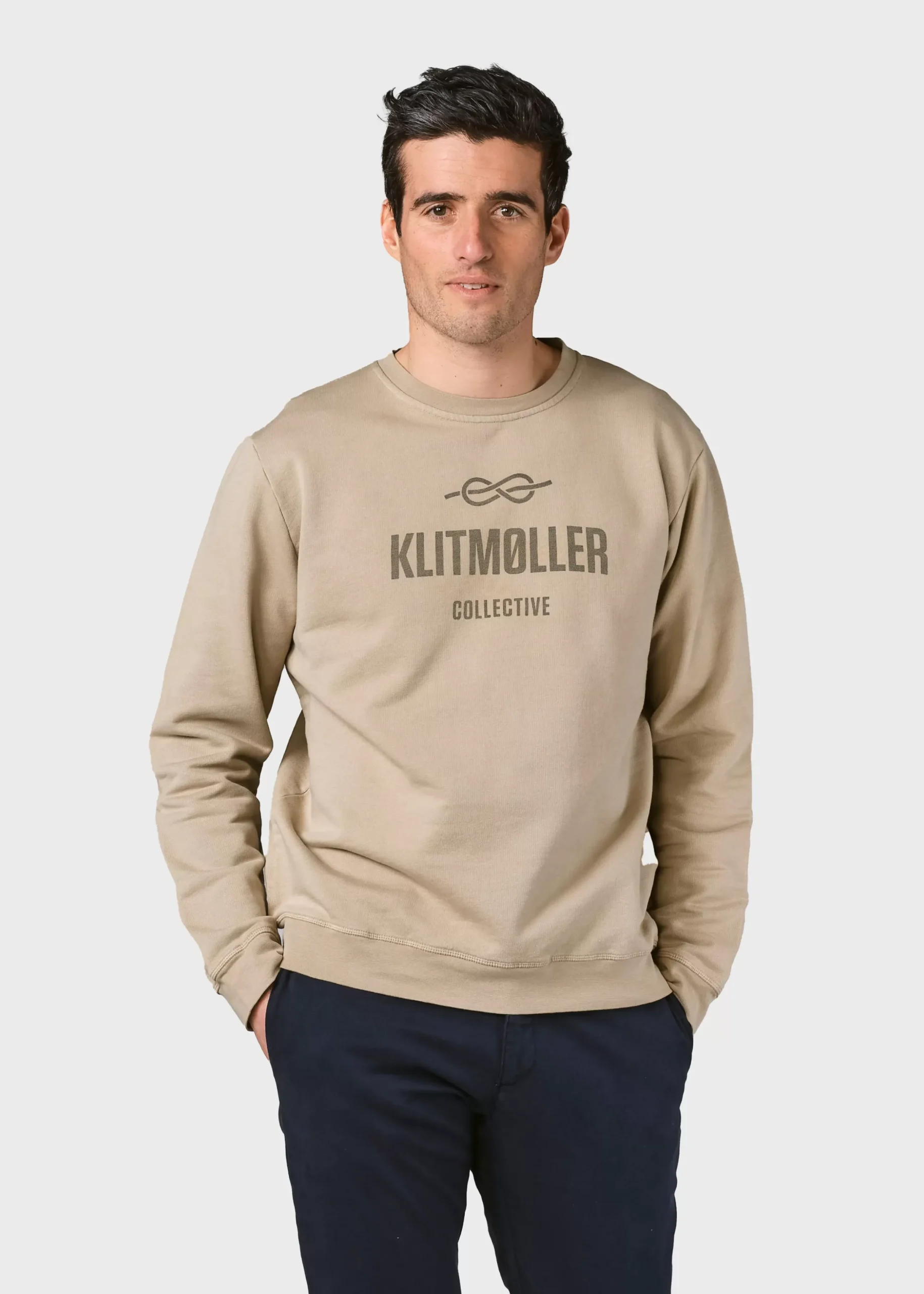 Klitmoller Collective Sweatshirts-Mens logo crew - Sand Ocean