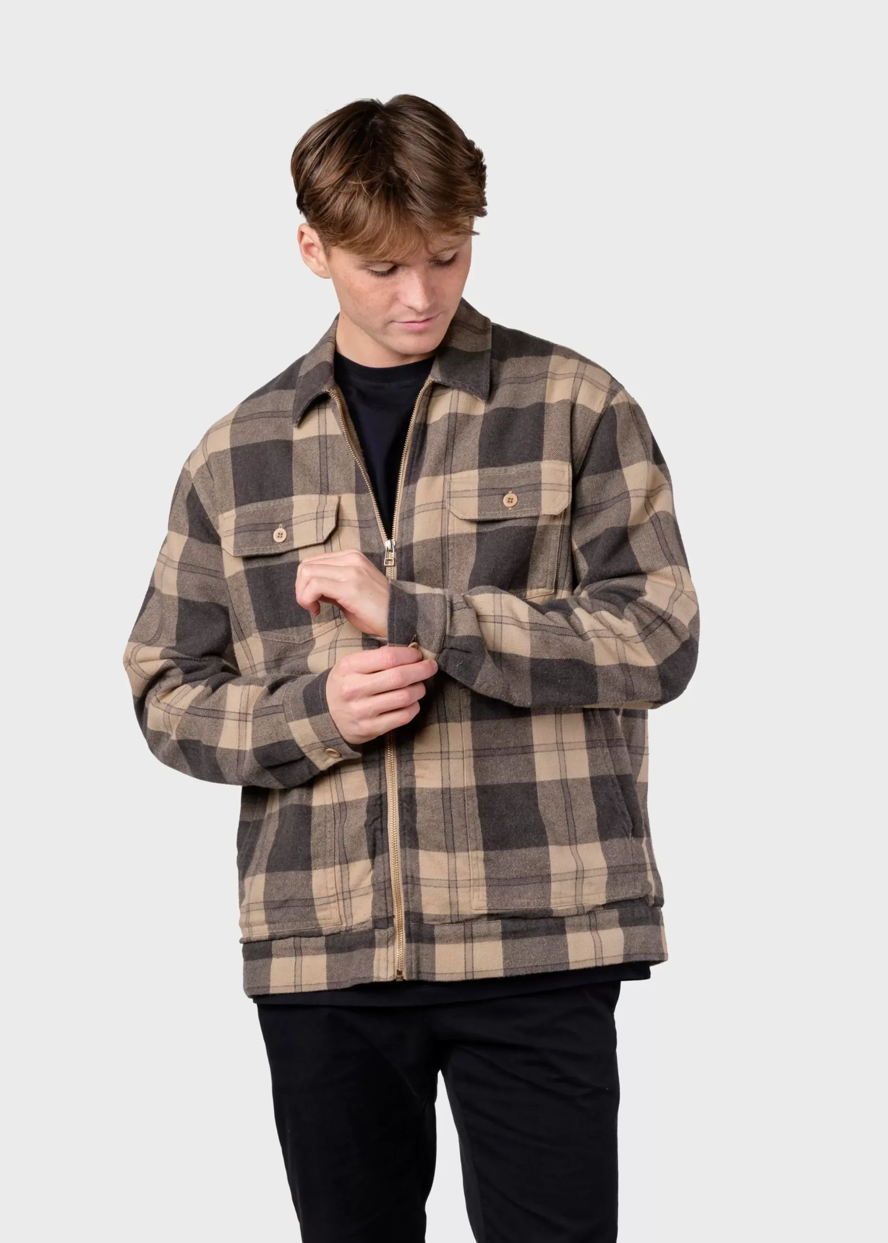 Klitmoller Collective Jacken-Niklas check overshirt - Sand/black Navy/black