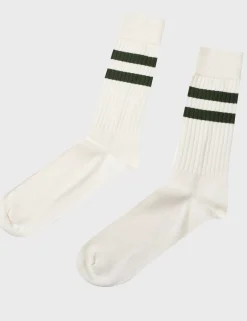 Klitmoller Collective Accessories-Retro cotton sock - Cream/olive Cream/navy
