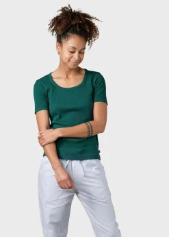 Klitmoller Collective T-shirts-Rib tee - Moss Green Cream/skyblue