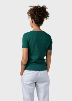 Klitmoller Collective T-shirts-Rib tee - Moss Green Cream/skyblue