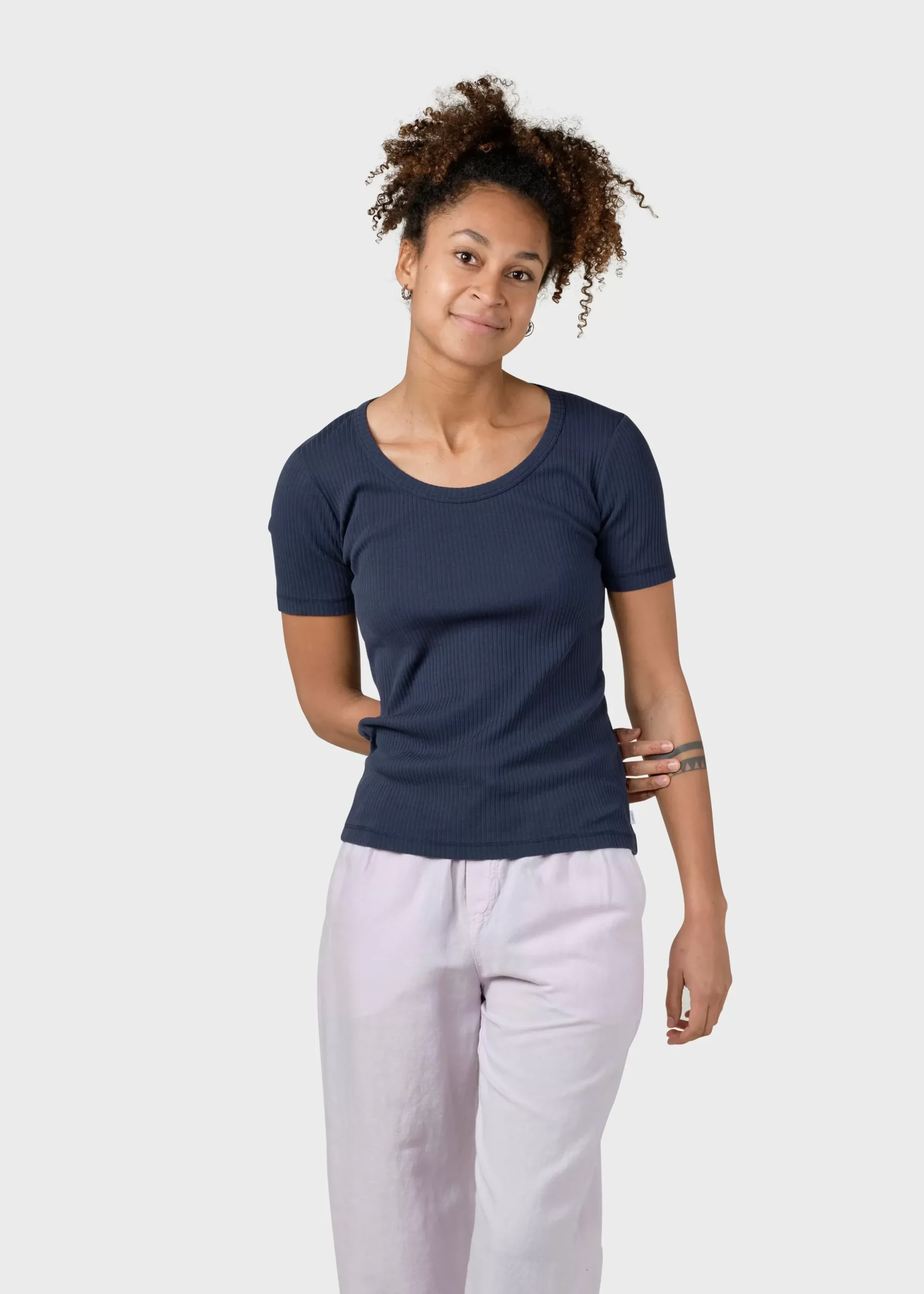 Klitmoller Collective T-shirts-Rib tee - Navy Cream/skyblue