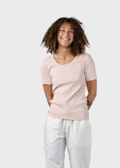 Klitmoller Collective T-shirts-Rib tee - Rose Cream/skyblue