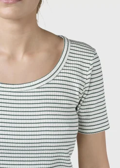 Klitmoller Collective T-shirts-Rib tee stripes - Cream/moss green Cream/skyblue