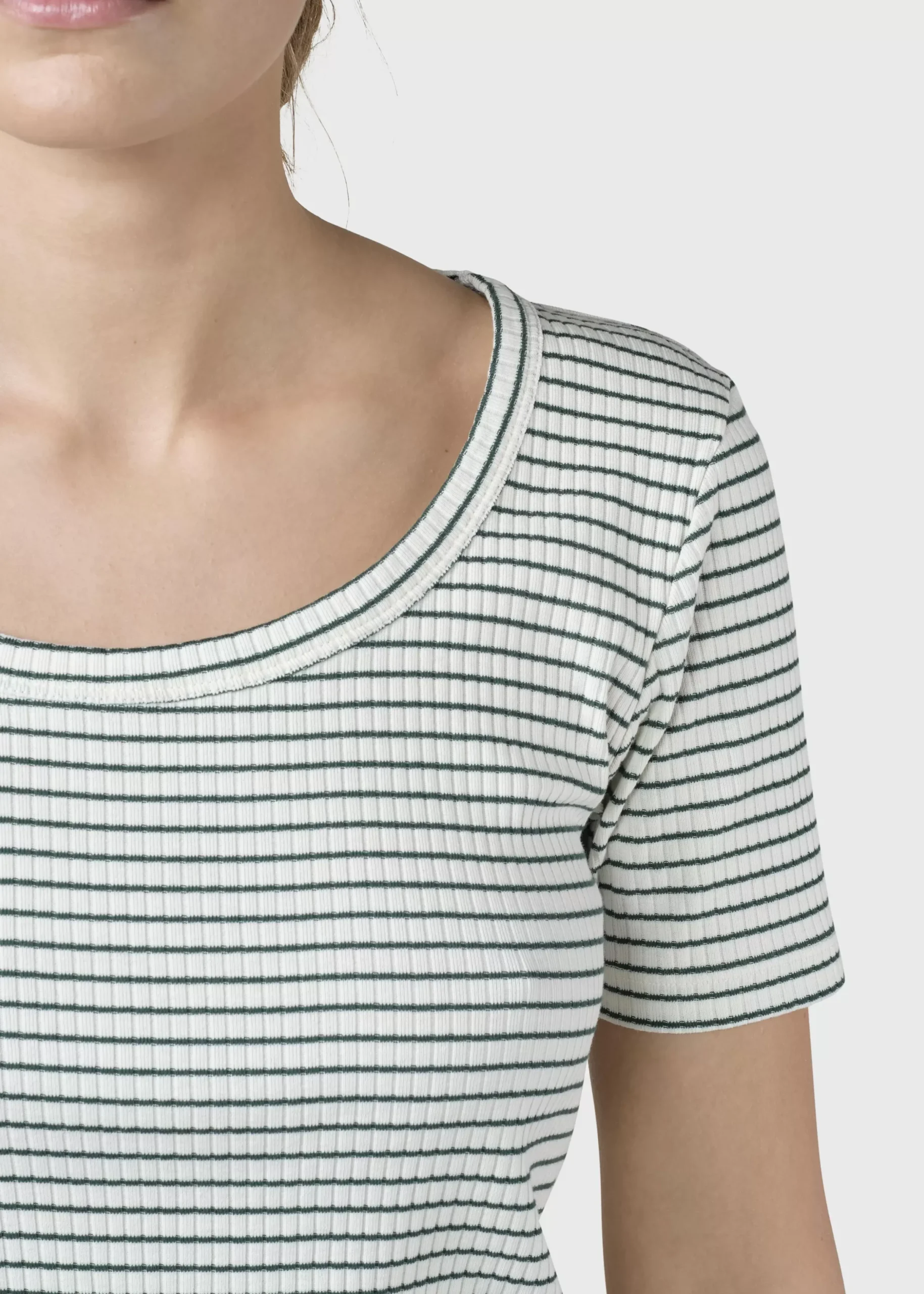 Klitmoller Collective T-shirts-Rib tee stripes - Cream/moss green Cream/skyblue