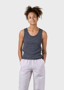 Klitmoller Collective T-shirts-Rib top stripes - Navy/cream Lilac