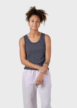 Klitmoller Collective T-shirts-Rib top stripes - Navy/cream Lilac