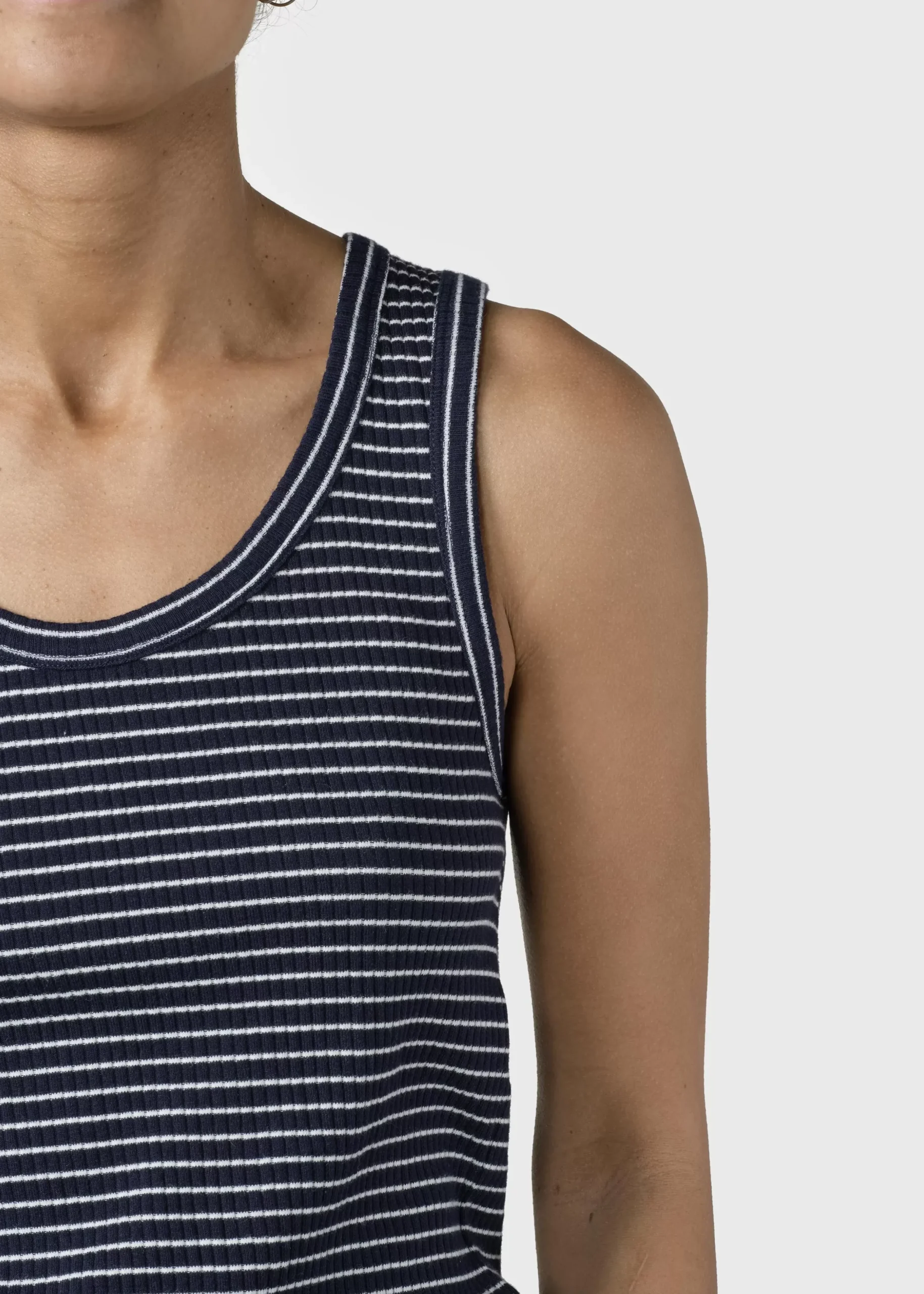 Klitmoller Collective T-shirts-Rib top stripes - Navy/cream Lilac