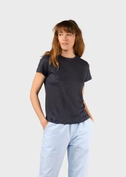 Klitmoller Collective T-shirts-Rikke linen tee - Navy Ocean
