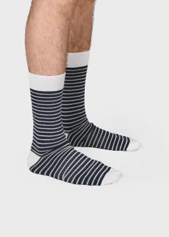 Klitmoller Collective Accessories-Sailor cotton sock - Cream/navy Cream/ocean