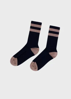 Klitmoller Collective Accessories-Striped merino sock - Navy/sand Navy/amber