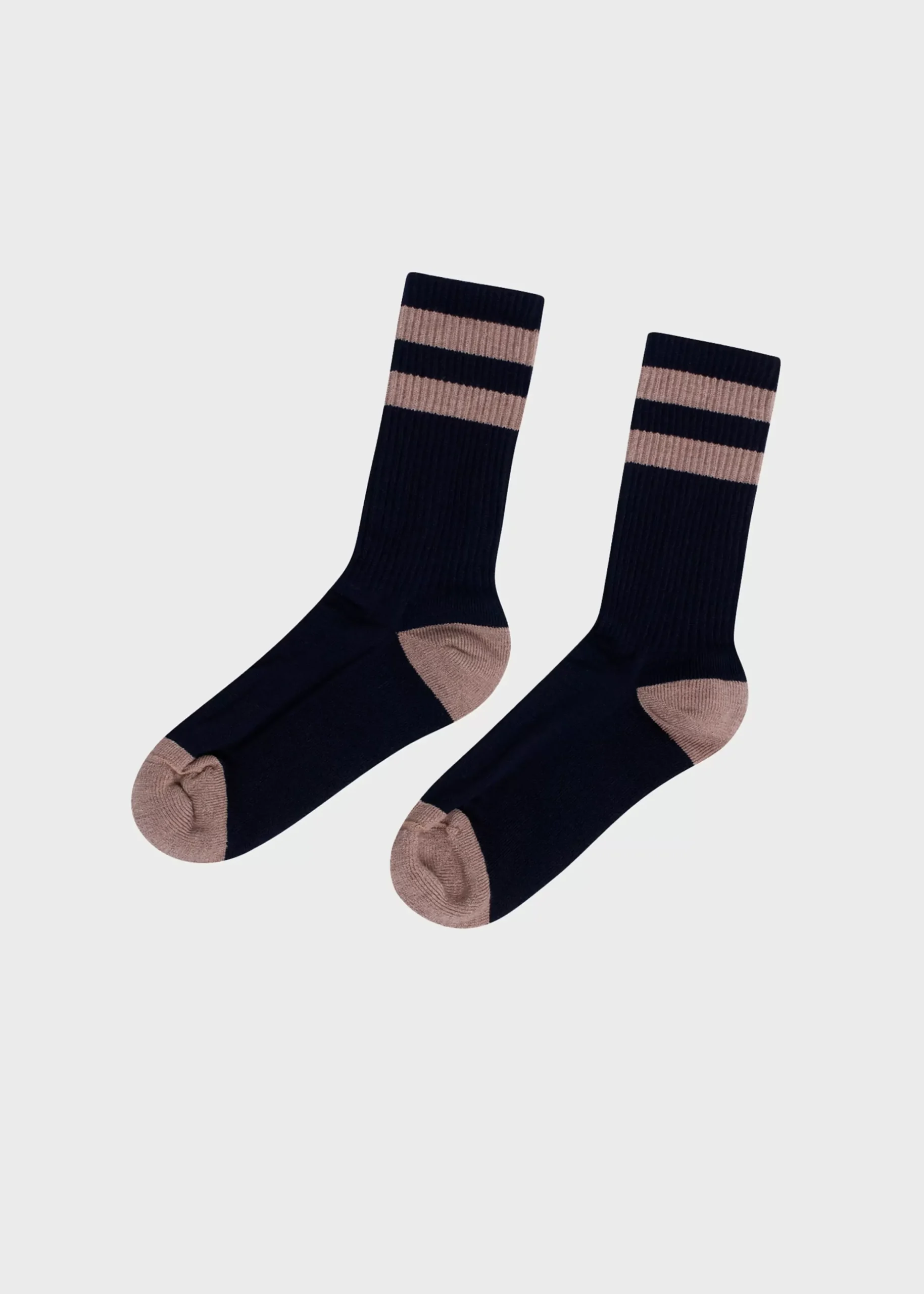 Klitmoller Collective Accessories-Striped merino sock - Navy/sand Navy/amber