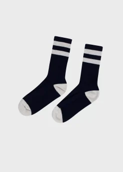 Klitmoller Collective Accessories-Striped merino sock - Navy/pastel grey Navy/amber