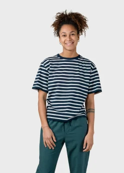 Klitmoller Collective T-shirts-Womens striped boxy tee - Navy/cream Ocean/cream