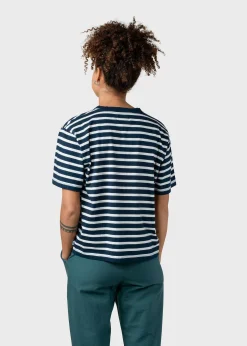 Klitmoller Collective T-shirts-Womens striped boxy tee - Navy/cream Ocean/cream