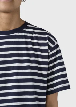 Klitmoller Collective T-shirts-Womens striped boxy tee - Navy/cream Ocean/cream