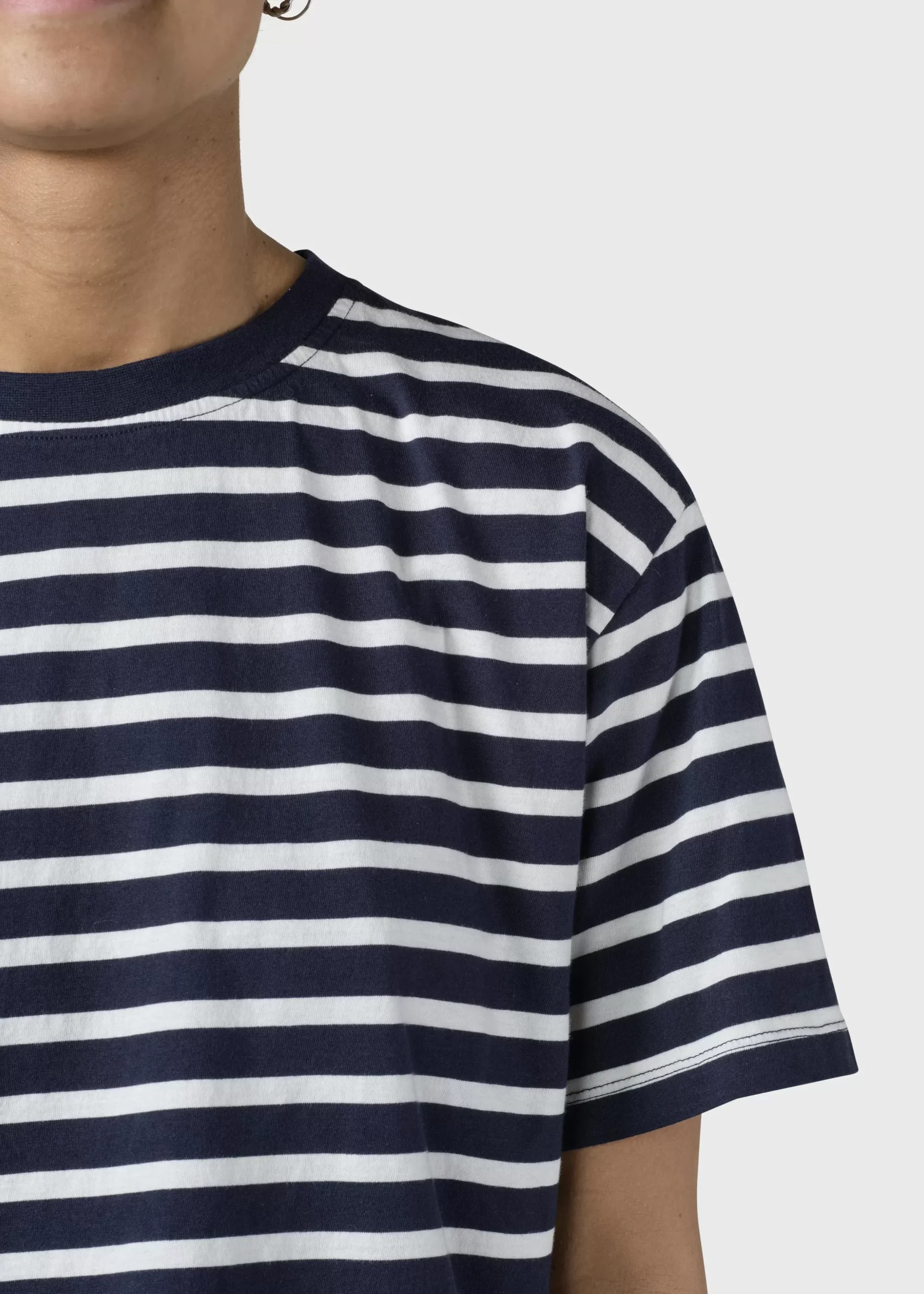 Klitmoller Collective T-shirts-Womens striped boxy tee - Navy/cream Ocean/cream